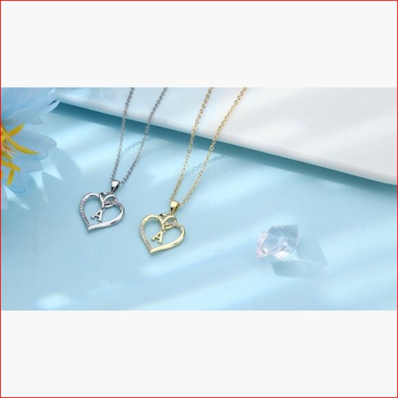 14K Gold Plated Heart Initial Pendant Necklace with CZ Stone - Picture 7 of 7